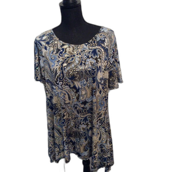 Asymmetrical Plus size 1X Short Sleeve Top Color Changing Diamonds Flowy - Picture 1 of 7